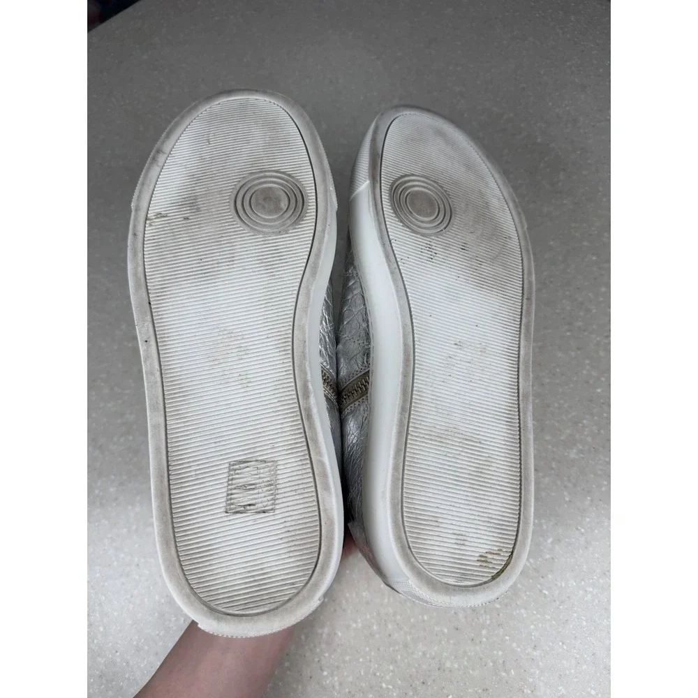 P448 Metallic Silver Leather Women's High Top Sneakers Sz 40